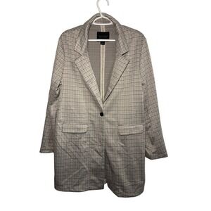 Sanctuary Womens Large Houndstooth Longline Blazer Open Front Coatigan Career